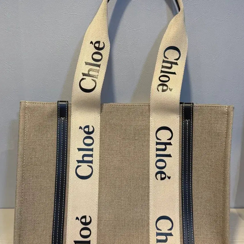 [BUNJANG] Chloé Woody Medium Tote Bag White Blue / 끌로에 우디백 미디움 화이트 블루 토트백