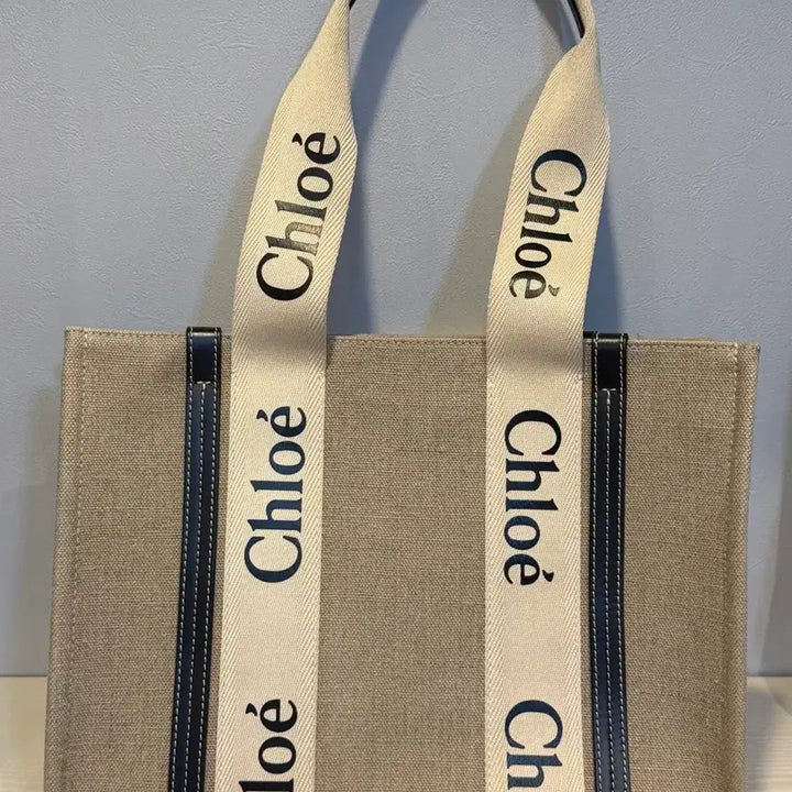 [BUNJANG] Chloé Woody Medium Tote Bag White Blue / 끌로에 우디백 미디움 화이트 블루 토트백