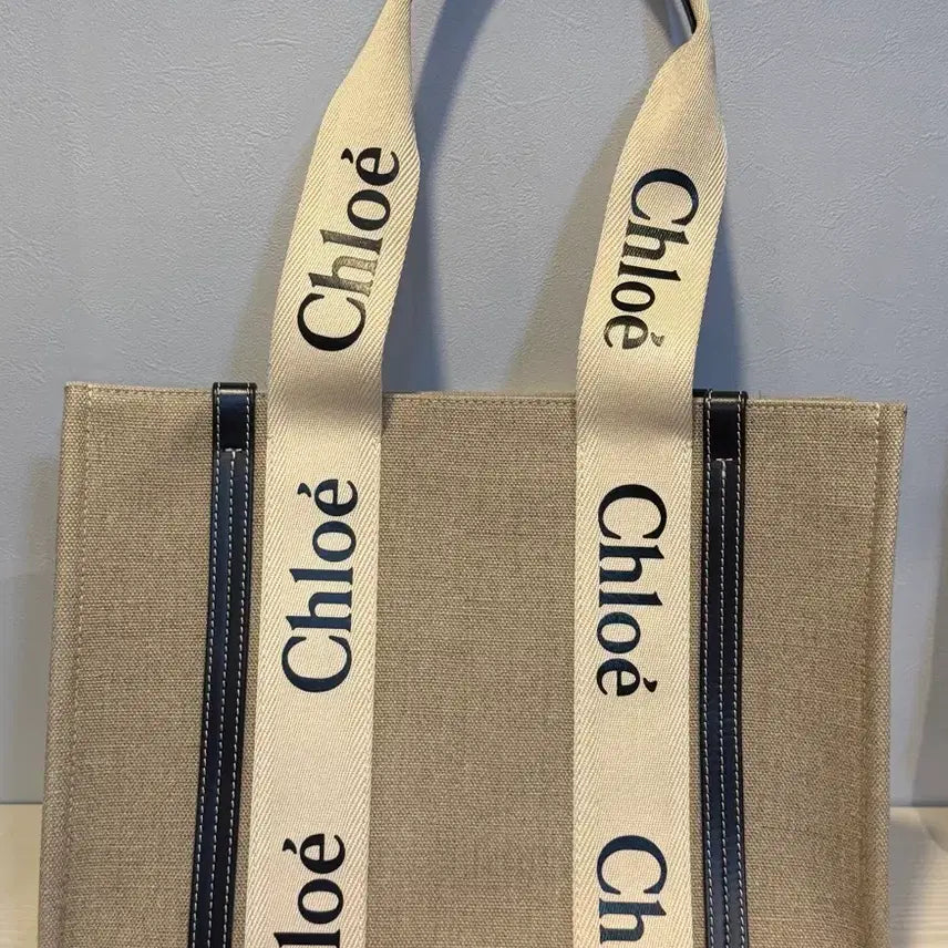 [BUNJANG] Chloé Woody Medium Tote Bag White Blue / 끌로에 우디백 미디움 화이트 블루 토트백