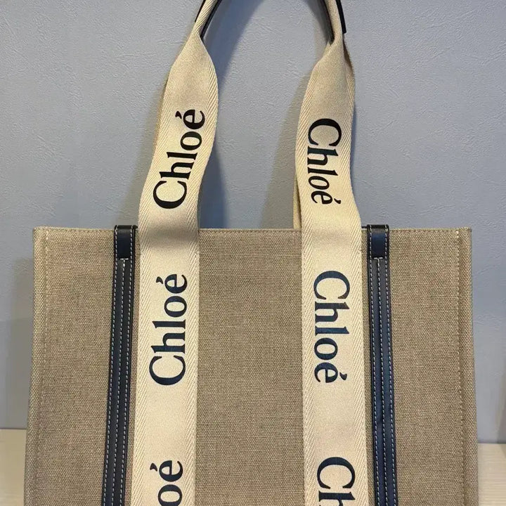 [BUNJANG] Chloé Woody Medium Tote Bag White Blue / 끌로에 우디백 미디움 화이트 블루 토트백