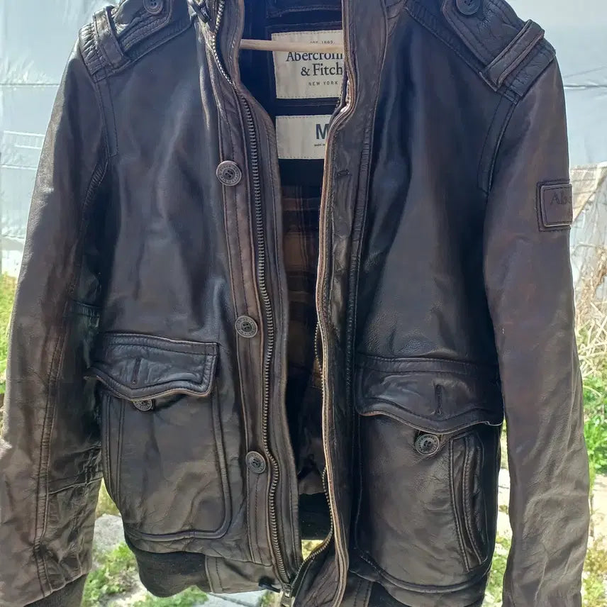 [BUNJANG] Abercrombie &amp; Fitch 2000s Military Brown Leather Jacket (Men&