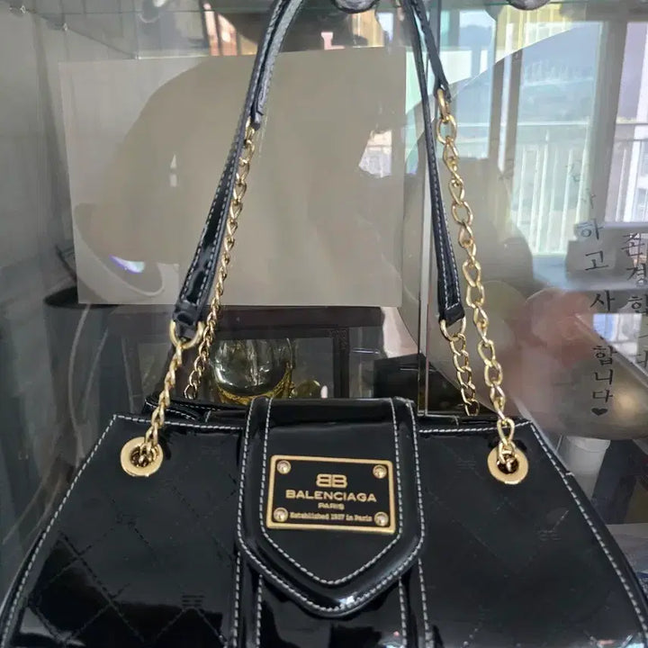 [BUNJANG] Balenciaga Black Patent Shoulder Bag Chain Bag / 발렌시아가 블랙 페이턴트 숄더백 체인백