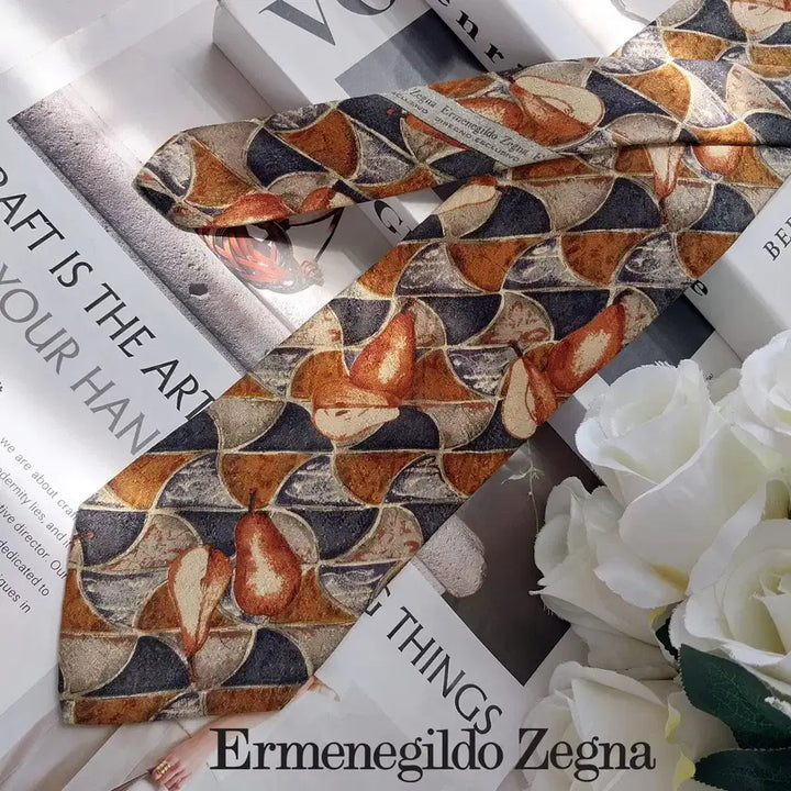 [BUNJANG] Ermenegildo Zegna Silk Geometric Pattern Necktie Brown 9.7cm / 에르메네질도 제냐 실크 브라운 패턴 넥타이 9.7cm A+등급 K2635