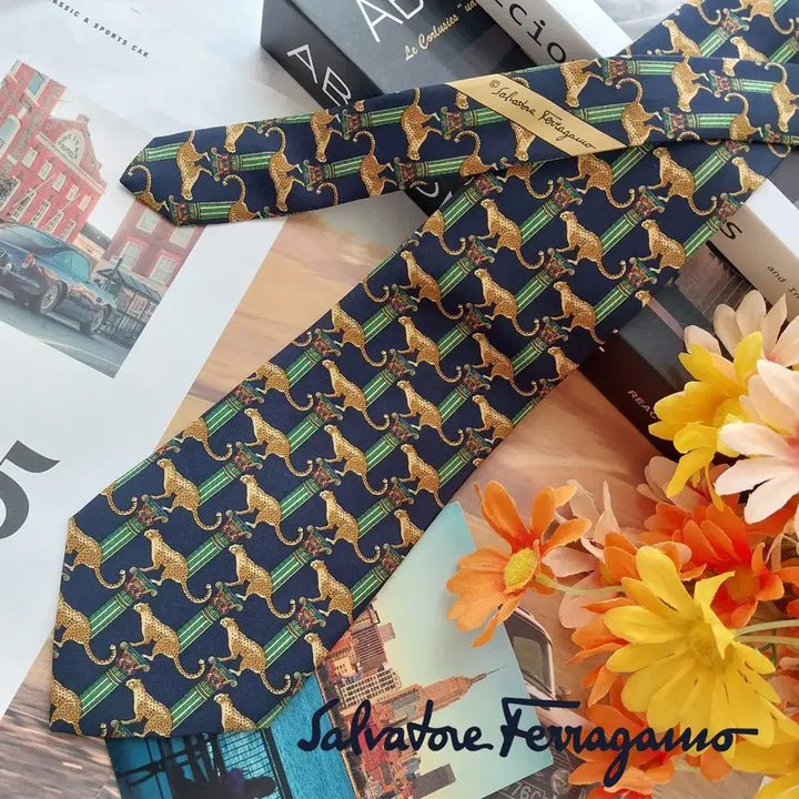[BUNJANG] Salvatore Ferragamo Silk Cheetah Motif Necktie 9.6cm / 살바토레 페라가모 실크  넥타이 9.6cm A+등급 K2651