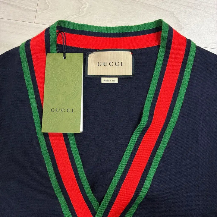 [BUNJANG] Gucci Web Stripe Cardigan Navy M / (새상품)구찌 웹삼선 가디건 M 택포함