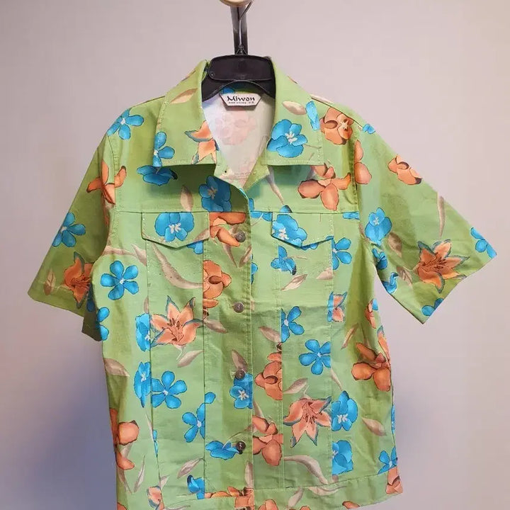 [BUNJANG] Green Flower Pattern Short Sleeve Women&