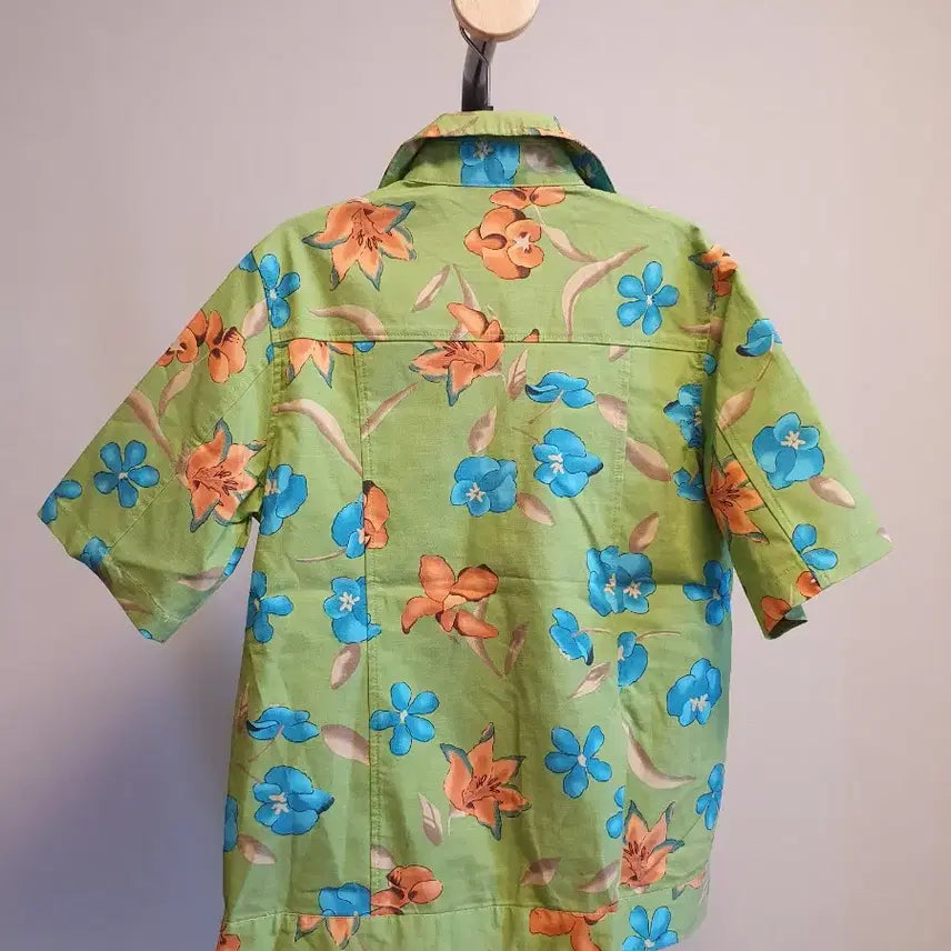 [BUNJANG] Green Flower Pattern Short Sleeve Women&