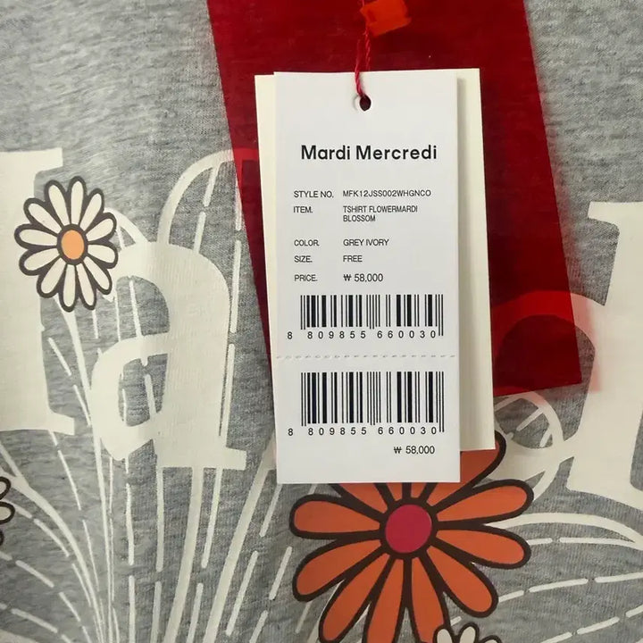 [BUNJANG] Mardi Mercredi Grey Flower Short Sleeve T-Shirt / 마르디 메크르디 회색 플라워 반팔티 새상품