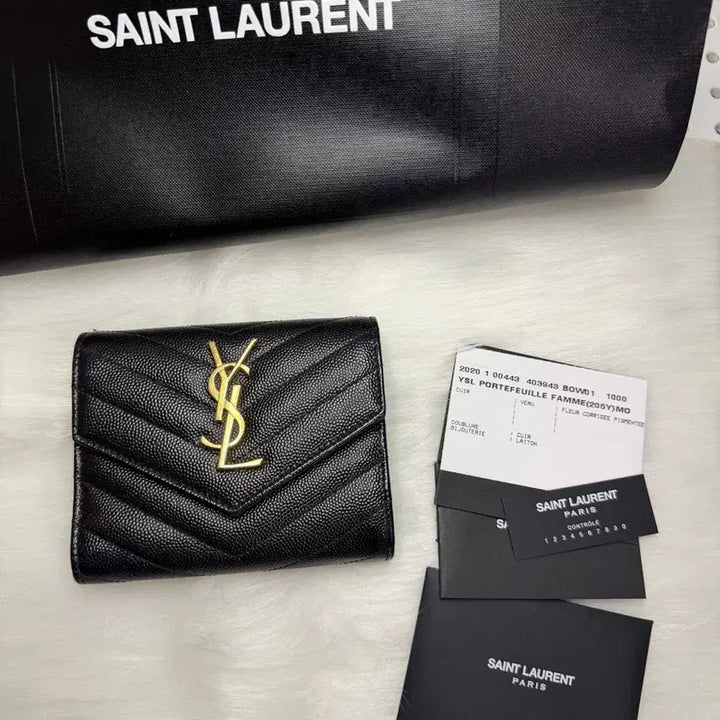 [BUNJANG] Saint Laurent Monogram Compact Trifold Wallet Black Gold / [매장가100만원] 생로랑 모노그램 컴팩트 3단지갑 블랙 금장