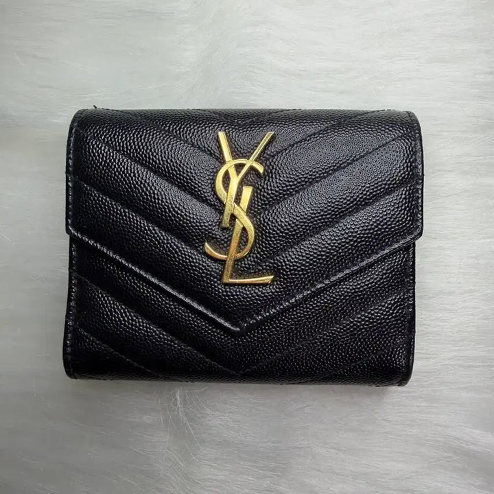 [BUNJANG] Saint Laurent Monogram Compact Trifold Wallet Black Gold / [매장가100만원] 생로랑 모노그램 컴팩트 3단지갑 블랙 금장