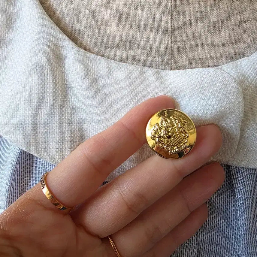 [BUNJANG] Blue Stripe Gold Button Blouse / 블루 스트라이프 금장 단추 블라우스