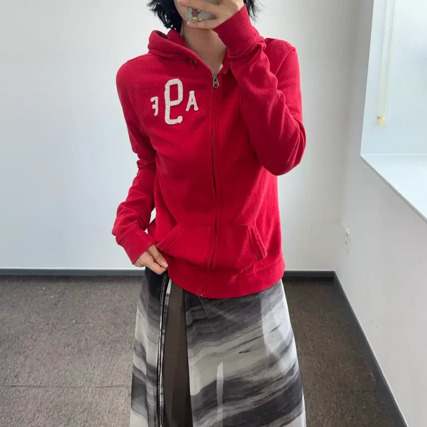 [BUNJANG] Abercrombie Red Zip-Up Hoodie / Abercrombie 아베크롬비 레드 후드집업