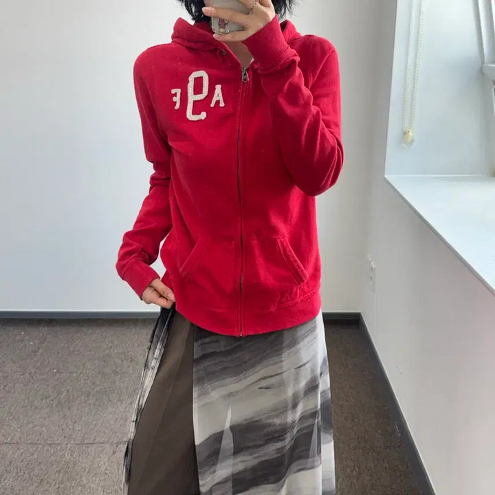 [BUNJANG] Abercrombie Red Zip-Up Hoodie / Abercrombie 아베크롬비 레드 후드집업