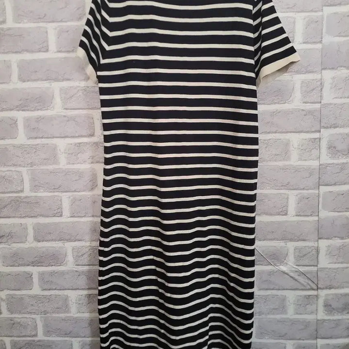 [BUNJANG] Knit Stripe Long Dress / 카라넥 스트라이프 반팔 니트롱 원피스/알뜰한여우