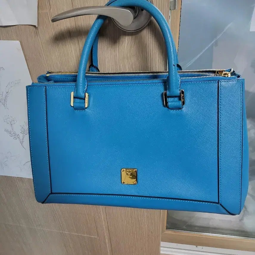 [BUNJANG] MCM Saffiano Tote Bag Blue / MCM 사피아노 토트백 블루
