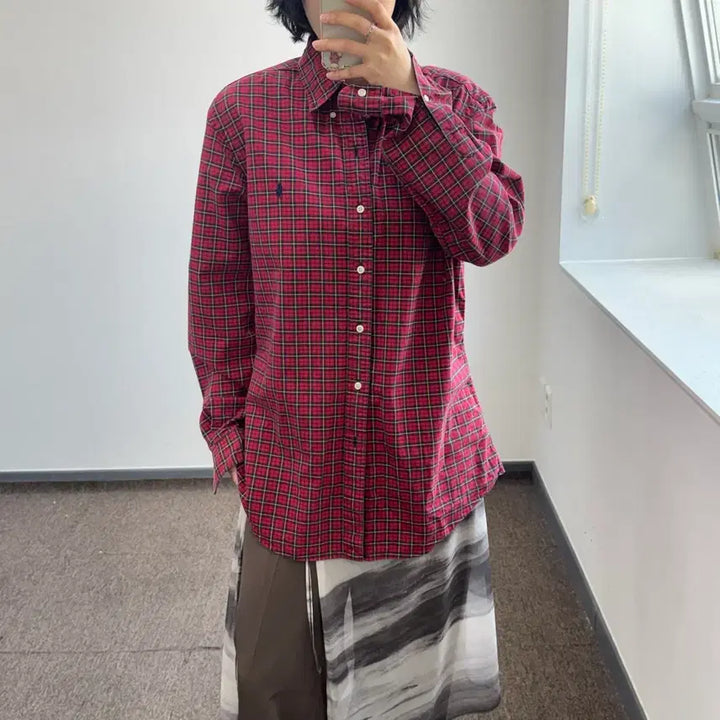 [BUNJANG] Polo Ralph Lauren Navy Pony Red Check Shirt / Polo 폴로 네이비 포니 레드 체크 셔츠