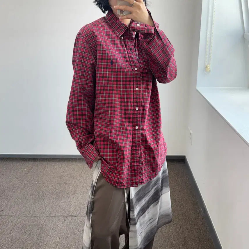 [BUNJANG] Polo Ralph Lauren Navy Pony Red Check Shirt / Polo 폴로 네이비 포니 레드 체크 셔츠