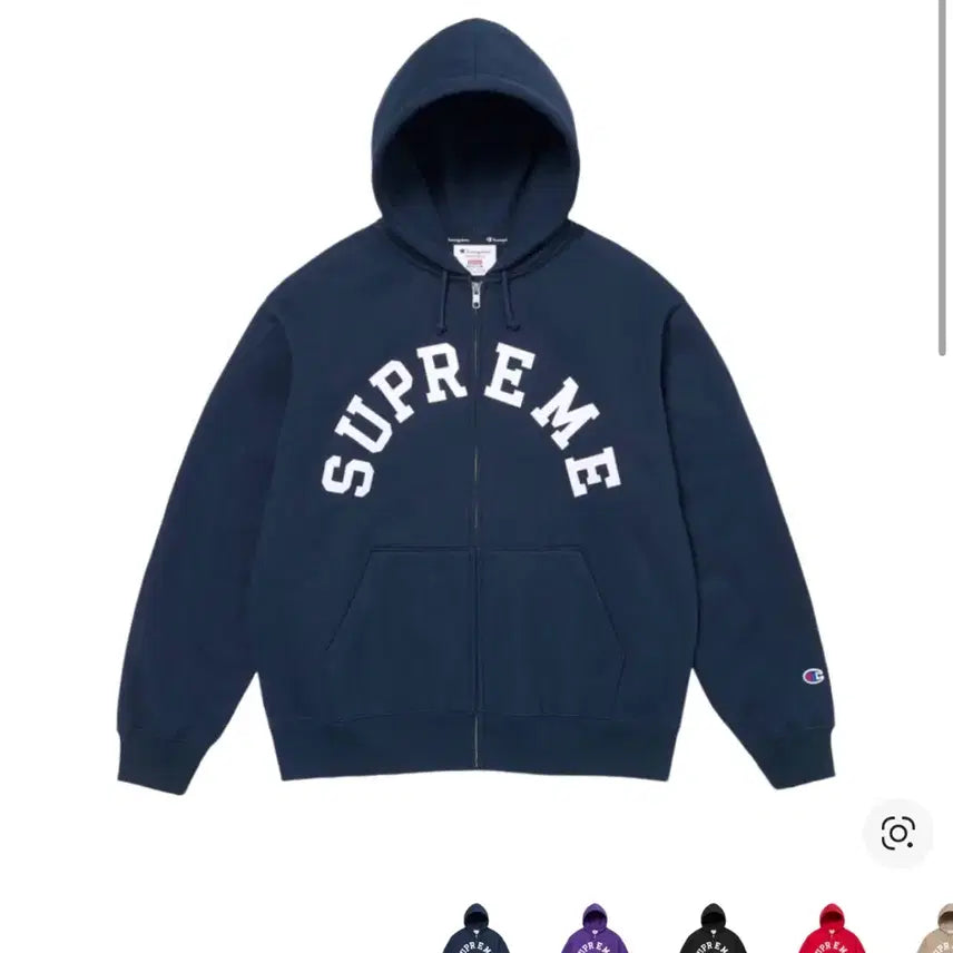 [BUNJANG] Supreme x Champion Collaboration Navy Hoodie Zip-Up Jacket (L) / 슈프림 챔피온 후드집업 네이비 L