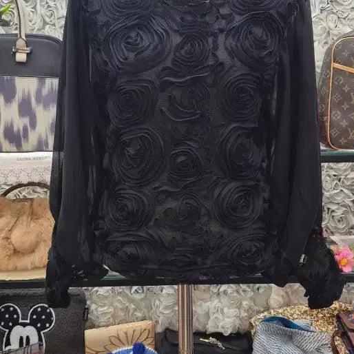 [BUNJANG] Black Floral Mesh Dance Blouse (Free Size) / 멋진 블라우스(댄스복)(FREE)