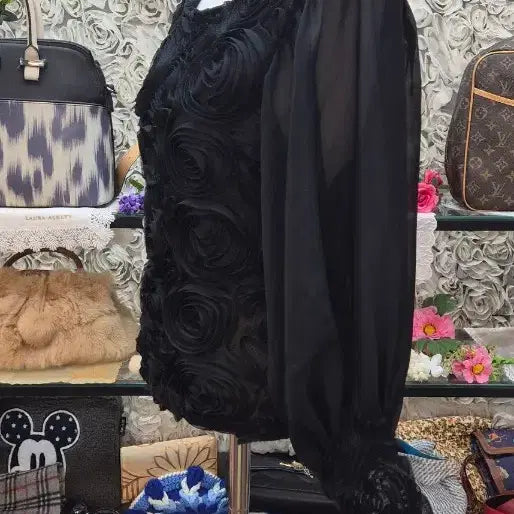 [BUNJANG] Black Floral Mesh Dance Blouse (Free Size) / 멋진 블라우스(댄스복)(FREE)