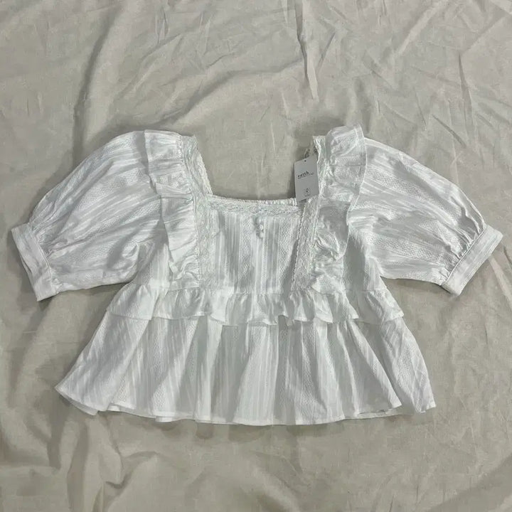 [BUNJANG] Mori Girl Puff Sleeve Lace Ruffle Blouse - White / (새상품) 모리걸 퍼프 소매 레이스 프릴 블라우스 화이트