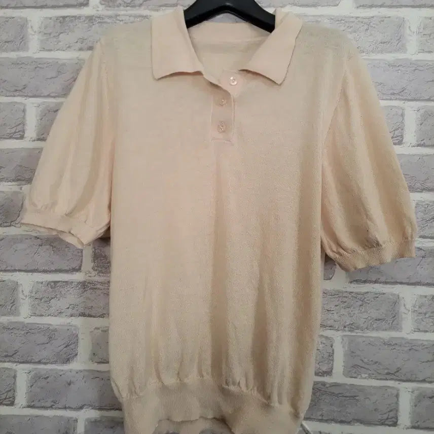 [BUNJANG] Olivier Holdings Beige Short Sleeve Collar Knit 77 / 올리비에홀딩스 베이지 반팔카라니트77/알뜰한여우