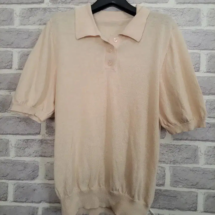 [BUNJANG] Olivier Holdings Beige Short Sleeve Collar Knit 77 / 올리비에홀딩스 베이지 반팔카라니트77/알뜰한여우