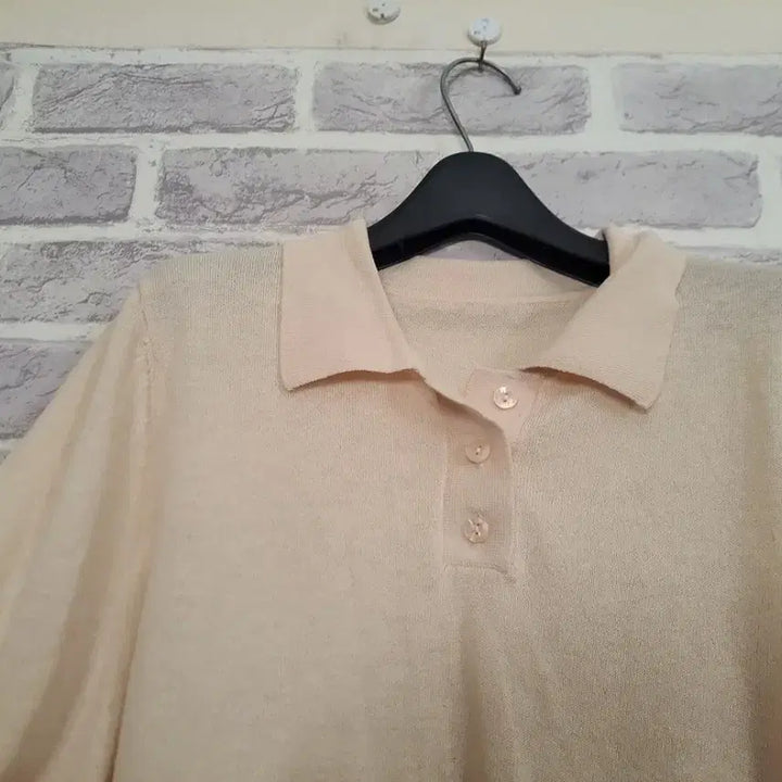 [BUNJANG] Olivier Holdings Beige Short Sleeve Collar Knit 77 / 올리비에홀딩스 베이지 반팔카라니트77/알뜰한여우