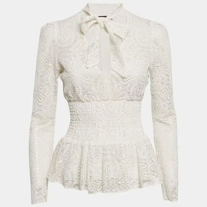 [SOLD OUT] (정품) 마쥬 화이트 레이스 리투안 에크루 긴팔 타이넥 탑/1(55)