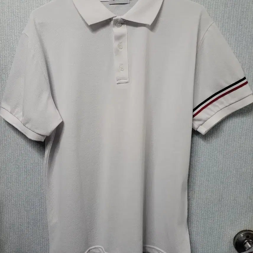[BUNJANG] White Three-Stripe Polo T-Shirt XL/105 / 화이트 삼선 폴로 티셔츠 XL/105