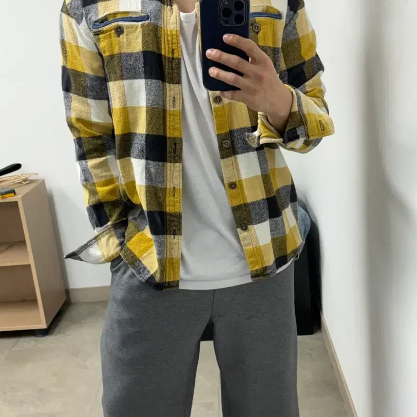 [BUNJANG] Denim Collar Check Shirt L / 데님카라 체크 셔츠 100 L