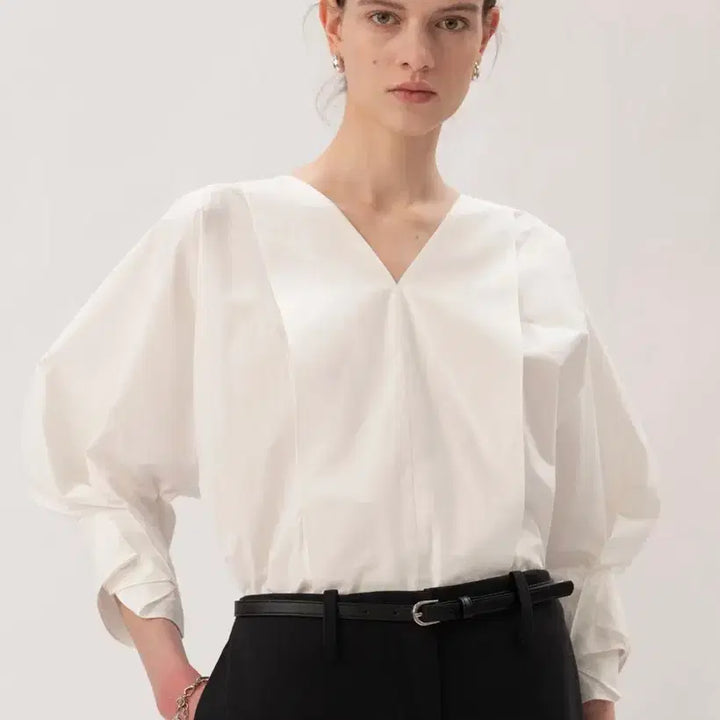 [BUNJANG] Kinder Salmon Cocoon Sleeve Blouse - White / 킨더살몬 cocoon sleeve blouse white