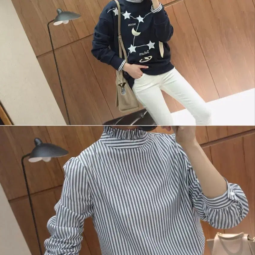 [BUNJANG] Neck Point Stripe Shirt / 넥 포인트 스트라이프 셔츠