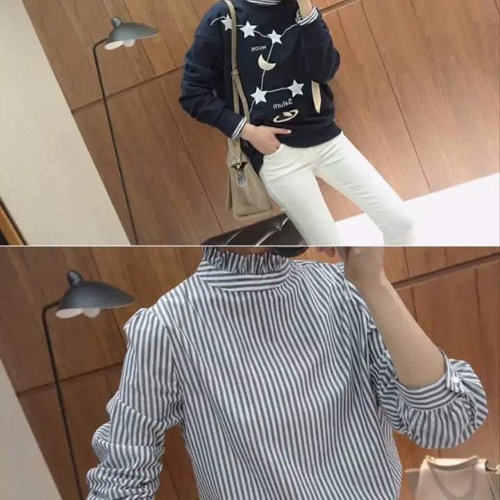 [BUNJANG] Neck Point Stripe Shirt / 넥 포인트 스트라이프 셔츠