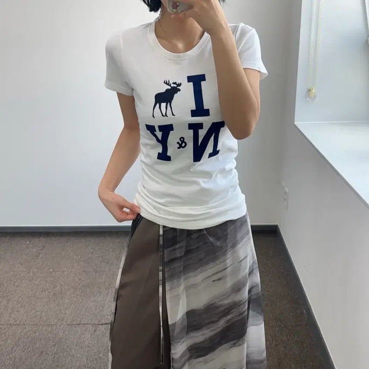 [BUNJANG] Abercrombie Navy Logo White Short-Sleeve T-Shirt / Abercrombie 아베크롬비 네이비 로고 화이트 반팔