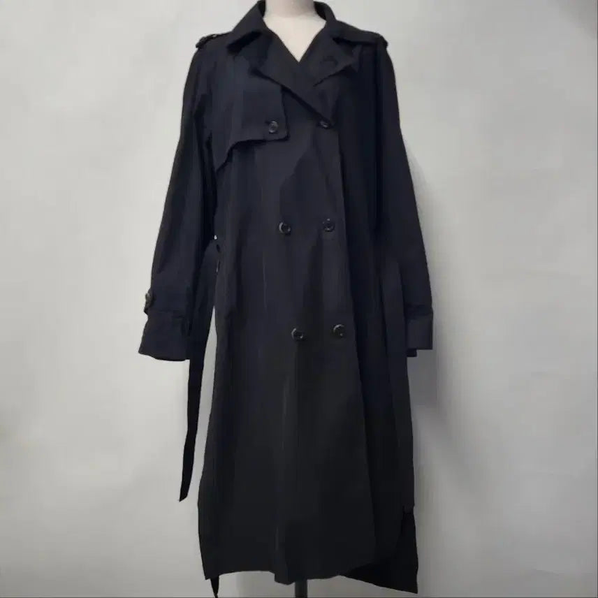 [BUNJANG] System Black Belted Double Trench Coat / [정품/한섬] SYSTEM 시스템 블랙 벨티드 더블 트렌치코트