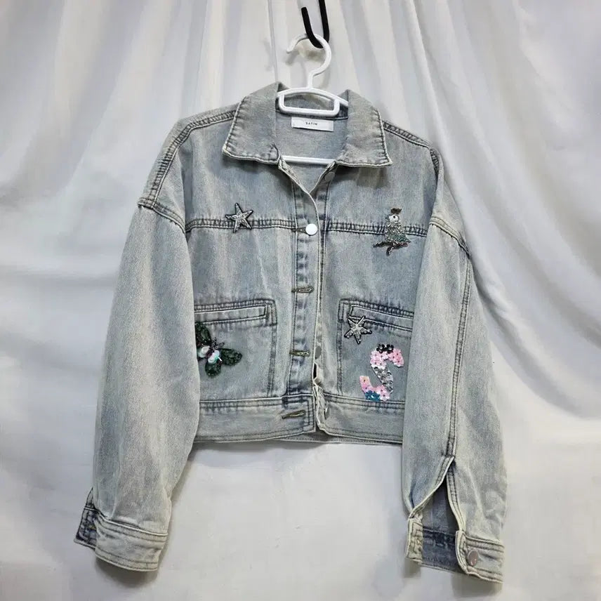 [SOLD OUT] SATIN 엿닝스팽글 연데님 자켓 청자켓85