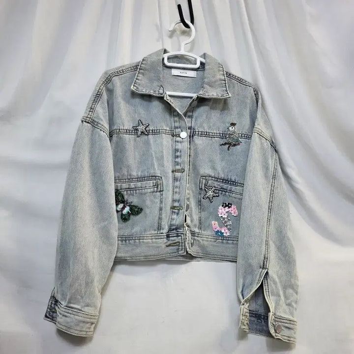 [SOLD OUT] SATIN 엿닝스팽글 연데님 자켓 청자켓85