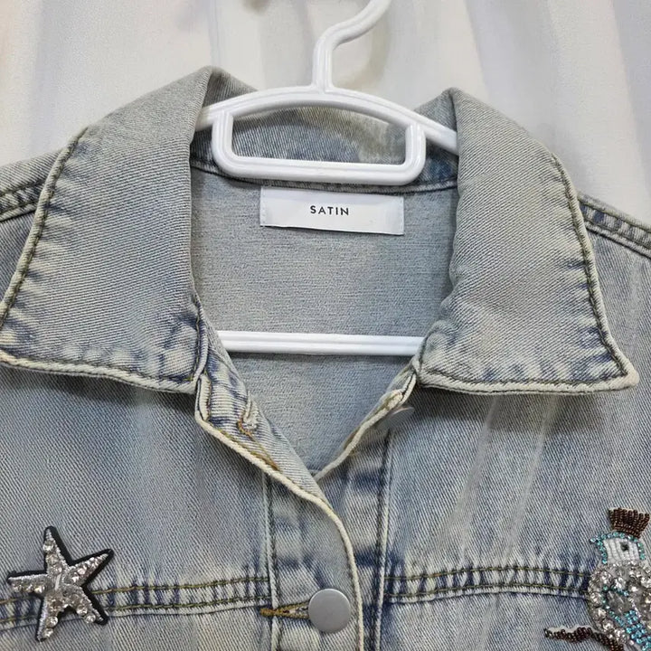 [SOLD OUT] SATIN 엿닝스팽글 연데님 자켓 청자켓85