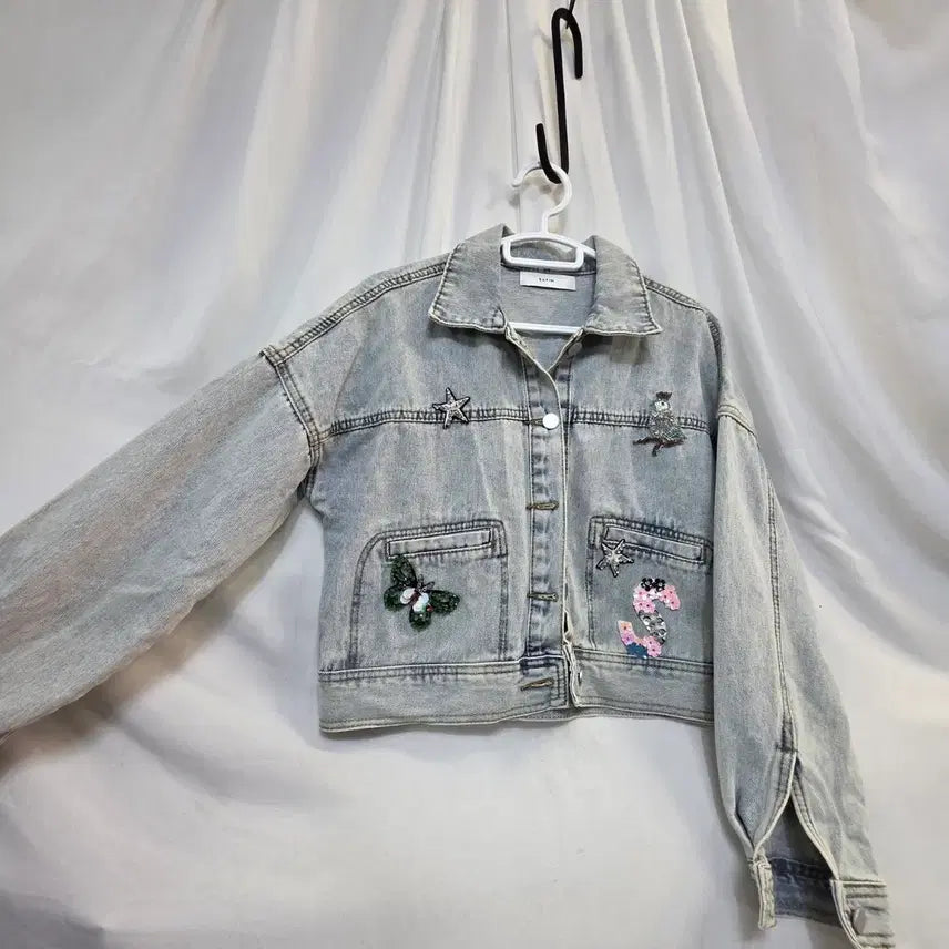 [SOLD OUT] SATIN 엿닝스팽글 연데님 자켓 청자켓85