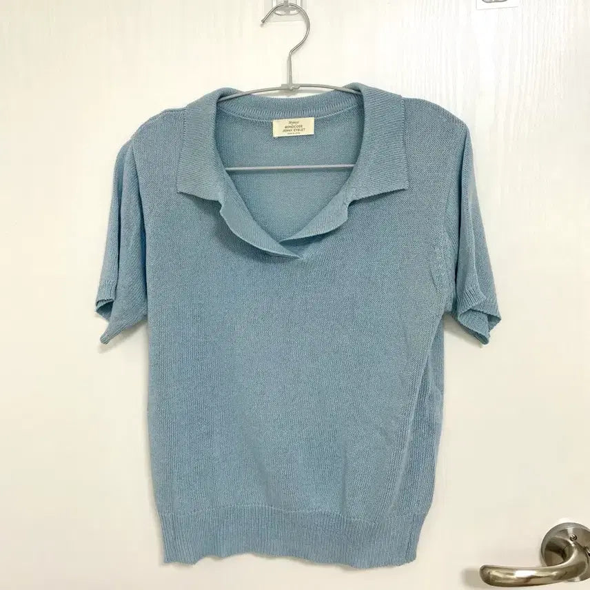 [BUNJANG] Short Sleeve Knit T-Shirt Sky Blue / 반팔 니트 하늘색