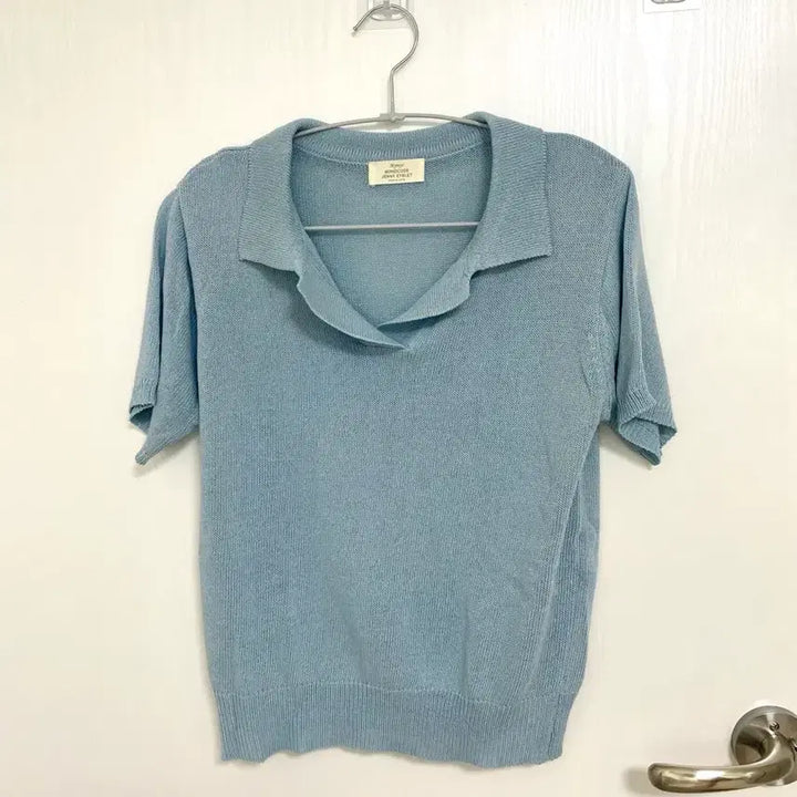 [BUNJANG] Short Sleeve Knit T-Shirt Sky Blue / 반팔 니트 하늘색