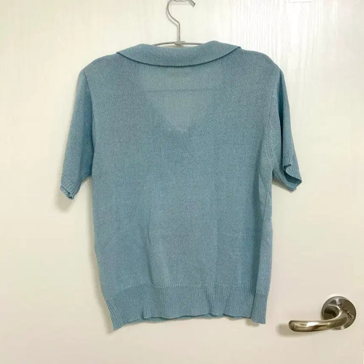 [BUNJANG] Short Sleeve Knit T-Shirt Sky Blue / 반팔 니트 하늘색