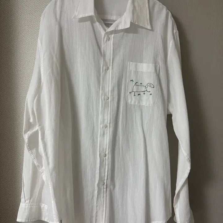 [BUNJANG] STU Bedlington Terrier Embroidery Shirt White L Size / 에스티유 stu 베들링턴테리어 엠브로더리 셔츠 화이트 L 사이즈