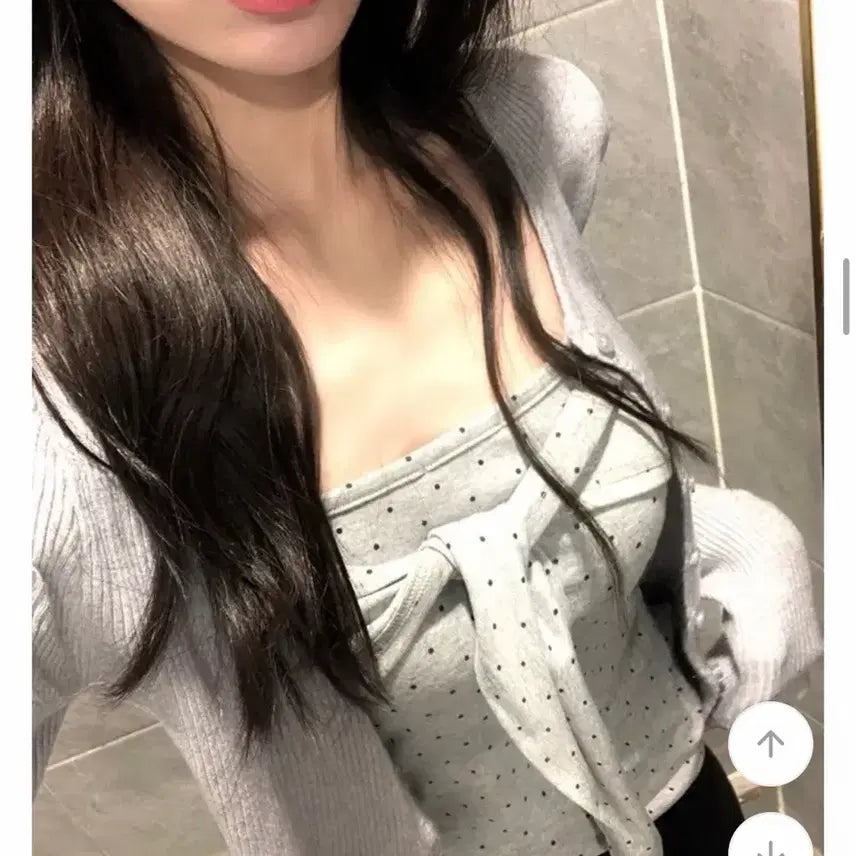 [BUNJANG] Dot Ribbon Sleeveless Top (Gray) / 도트 리본 나시 (회색)