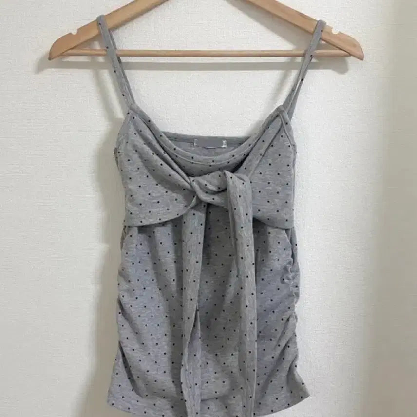 [BUNJANG] Dot Ribbon Sleeveless Top (Gray) / 도트 리본 나시 (회색)