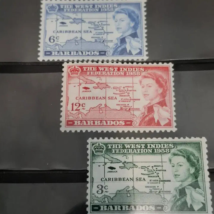 [BUNJANG] Barbados 1958 Queen Elizabeth Accession Commemorative Stamp (A40) / (4관/A40) 1958년 바베도이스 엘리자베스즉위 기념우표(B3)저렴