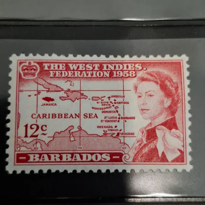 [BUNJANG] Barbados 1958 Queen Elizabeth Accession Commemorative Stamp (A40) / (4관/A40) 1958년 바베도이스 엘리자베스즉위 기념우표(B3)저렴
