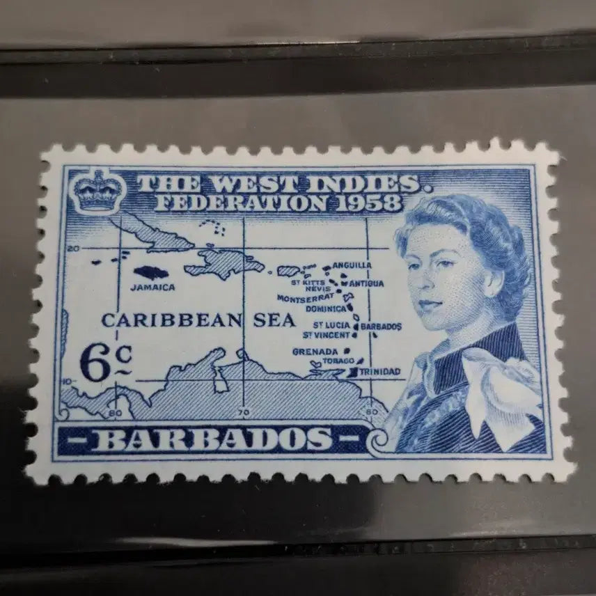 [BUNJANG] Barbados 1958 Queen Elizabeth Accession Commemorative Stamp (A40) / (4관/A40) 1958년 바베도이스 엘리자베스즉위 기념우표(B3)저렴