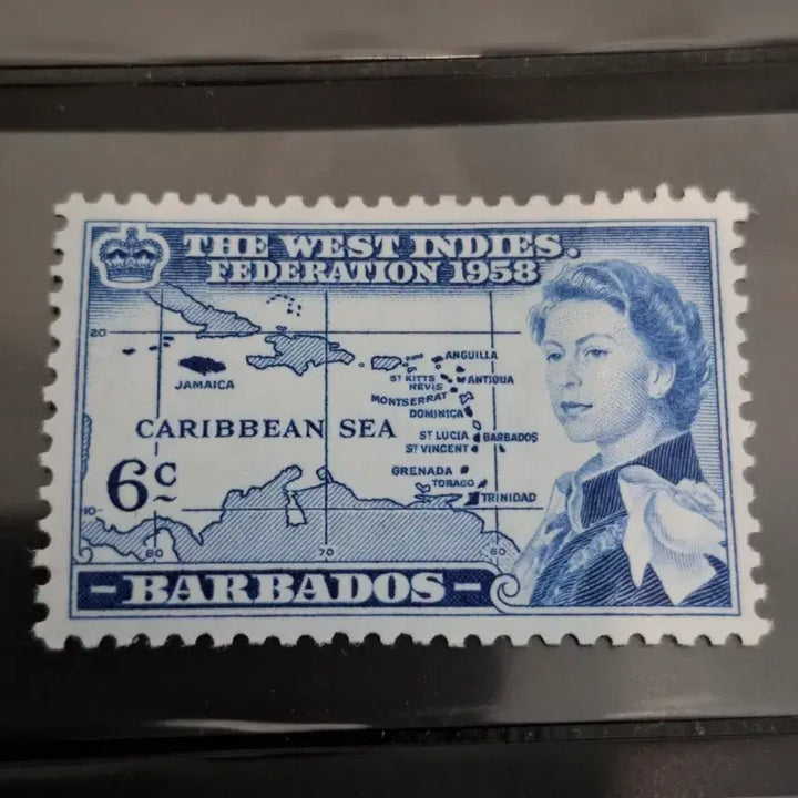 [BUNJANG] Barbados 1958 Queen Elizabeth Accession Commemorative Stamp (A40) / (4관/A40) 1958년 바베도이스 엘리자베스즉위 기념우표(B3)저렴